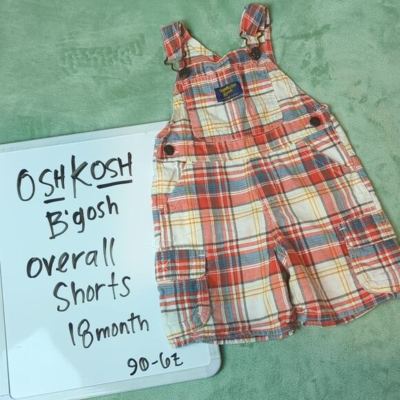 OshKosh B'gosh Other - Oshkosh B'gosh Orange Plaid Overall Cargo Shorts 18month